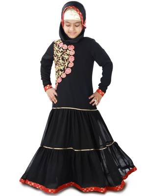 Black Plain Crepe Kids-Abaya 1