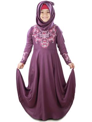 Purple Plain Rayon Kids-Abaya 1