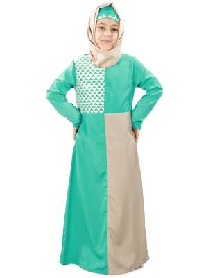 Green Plain Crepe Kids-Abaya 1