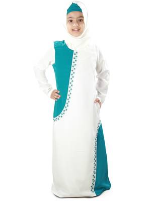 White Plain Crepe Kids-Abaya 1