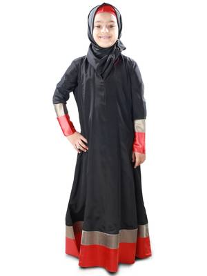 Black Plain Crepe Kids-Abaya 1