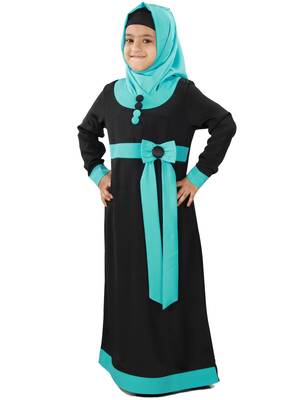 Black Plain Crepe Kids-Abaya 1