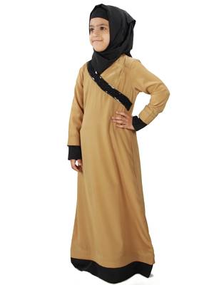 Beige Plain Crepe Kids-Abaya 1