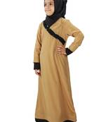 Beige Plain Crepe Kids-Abaya