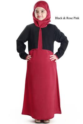 Pink Plain Crepe Kids-Abaya 1
