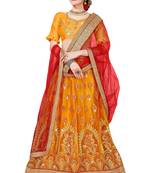 Yellow Embroidered Net Semi Stitched Lehenga With Dupatta