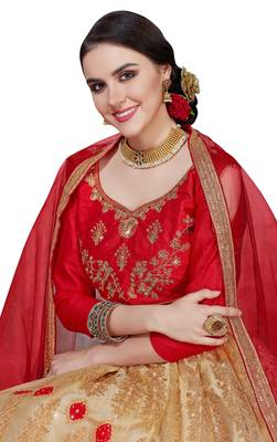 Beige Embroidered Net Semi Stitched Lehenga With Dupatta 3