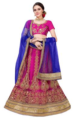 Pink Embroidered Net Semi Stitched Lehenga With Dupatta 1