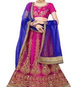 Pink Embroidered Net Semi Stitched Lehenga With Dupatta