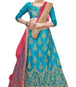 Blue Embroidered Net Semi Stitched Lehenga With Dupatta