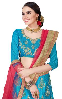 Blue Embroidered Net Semi Stitched Lehenga With Dupatta 2