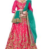 Pink Embroidered Net Semi Stitched Lehenga With Dupatta