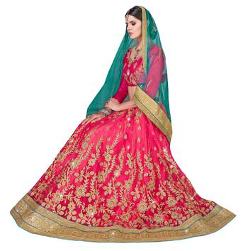 Pink Embroidered Net Semi Stitched Lehenga With Dupatta 2