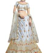 Grey Embroidered Art Silk Semi Stitched Lehenga With Dupatta