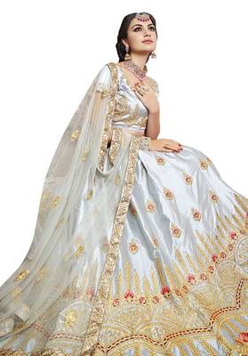 Grey Embroidered Art Silk Semi Stitched Lehenga With Dupatta 2