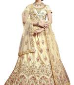 Beige Embroidered Art Silk Semi Stitched Lehenga With Dupatta
