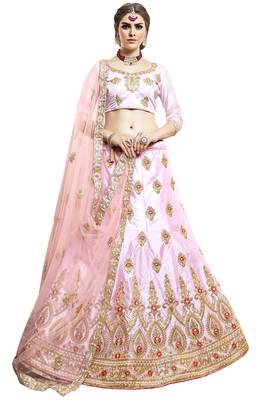 Pink Embroidered Art Silk Semi Stitched Lehenga With Dupatta 1