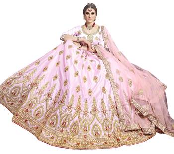 Pink Embroidered Art Silk Semi Stitched Lehenga With Dupatta 2