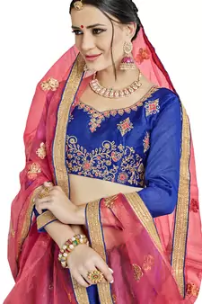 Blue Embroidered Art Silk Semi Stitched Lehenga With Dupatta