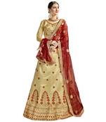 Beige Embroidered Art Silk Semi Stitched Lehenga With Dupatta