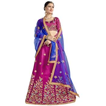 Pink Embroidered Art Silk Semi Stitched Lehenga With Dupatta 1