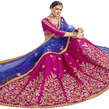 Pink Embroidered Art Silk Semi Stitched Lehenga With Dupatta 2