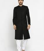 Black Plain Polyester Bandhgala Suit