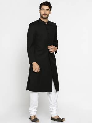 Black Plain Polyester Bandhgala Suit 2