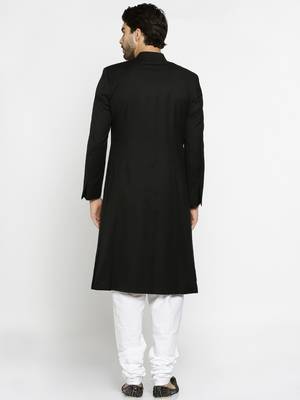 Black Plain Polyester Bandhgala Suit 3
