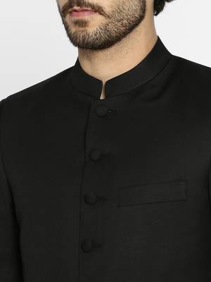 Black Plain Polyester Bandhgala Suit 4