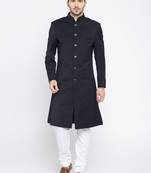 Blue Plain Polyester Bandhgala Suit