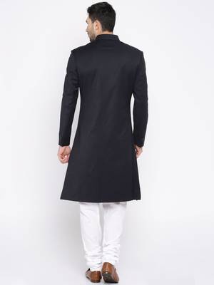Blue Plain Polyester Bandhgala Suit 4