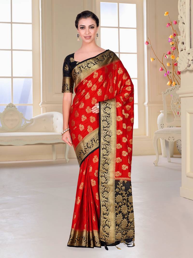 Red Woven Art Silk Saree With Blouse