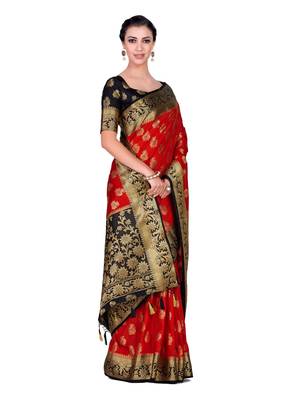 Red Woven Art Silk Saree With Blouse 3