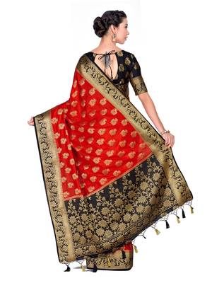 Red Woven Art Silk Saree With Blouse 4