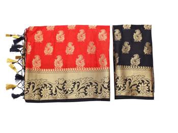 Red Woven Art Silk Saree With Blouse 8