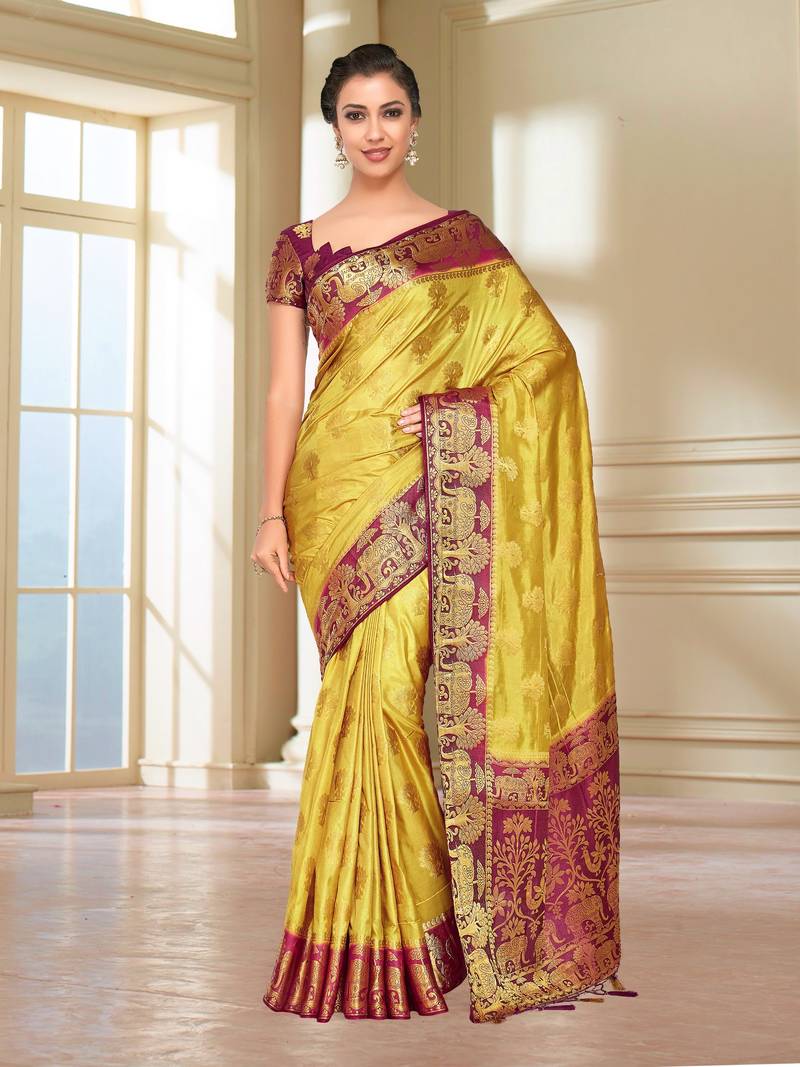 Yellow Woven Art Silk Saree With Blouse
