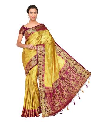 Yellow Woven Art Silk Saree With Blouse 3