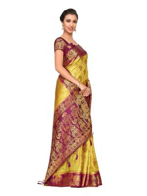 Yellow Woven Art Silk Saree With Blouse 4