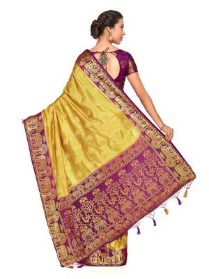 Yellow Woven Art Silk Saree With Blouse 5