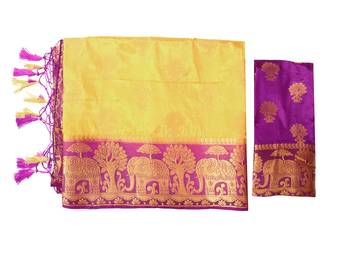 Yellow Woven Art Silk Saree With Blouse 9