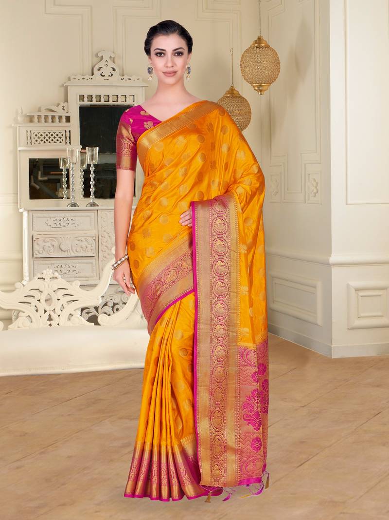 Gold Woven Art Silk Saree With Blouse