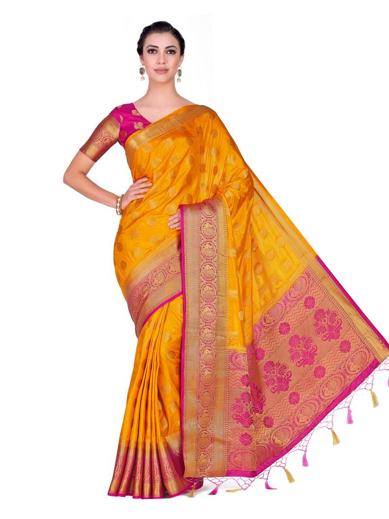 Gold Woven Art Silk Saree With Blouse