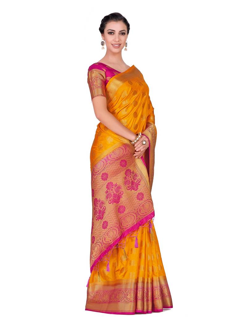 Gold Woven Art Silk Saree With Blouse