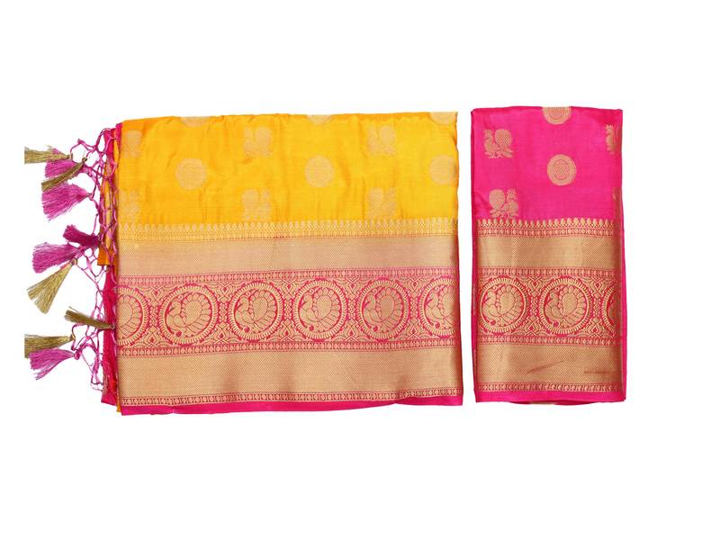 Gold Woven Art Silk Saree With Blouse