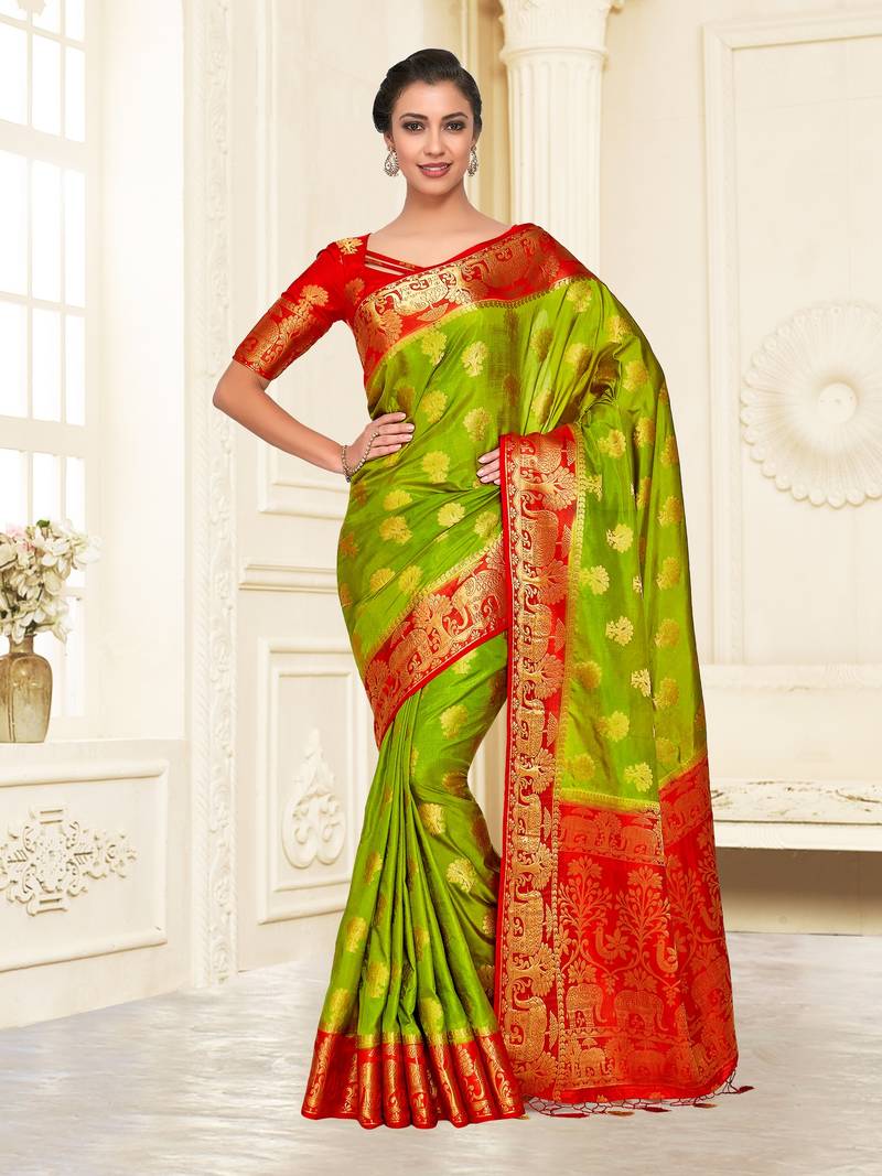 Green Woven Art Silk Saree With Blouse