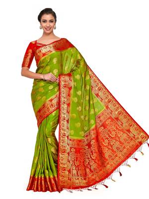 Green Woven Art Silk Saree With Blouse 3