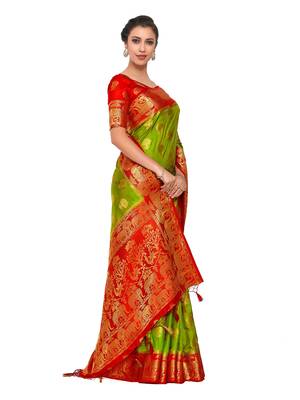 Green Woven Art Silk Saree With Blouse 4