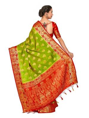 Green Woven Art Silk Saree With Blouse 5