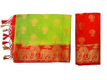 Green Woven Art Silk Saree With Blouse 9